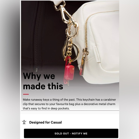 Lululemon Everywhere Belt Bag Charm Keychain, Red,Gold, NWT - Picture 4 of 5